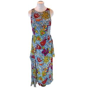 Kay Unger New York Dead Stock Fish Ocean Print Silk Faux Wrap Dress Size 6
